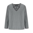 thumbnail image 4 of Blusas y camisas de manga larga con cuello redondo para hombre, informales, de color liso, con hombros descubiertos, rectas, con lazo en el pecho, bordadas, de licra., 4 of 8