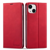 Mantto Case for iPhone 14, Premium Leather RFID Blocking Credit Card Slots Wallet Retro Folio Case Magnetic Clasp Flip Kickstand Shockproof Full Protection Phone Cover, Red