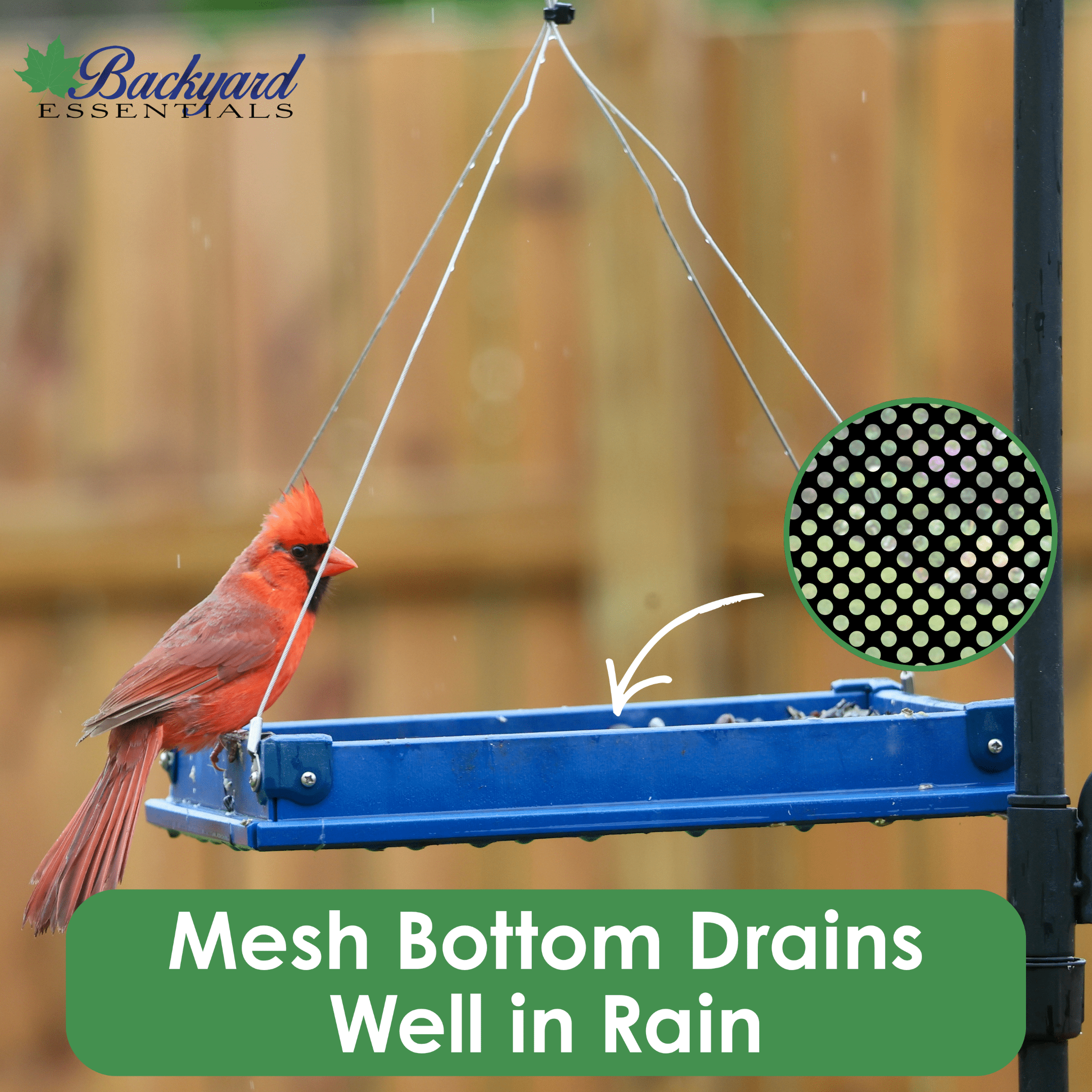 Backyard Essentials Platform Bird Feeder Large Hanging Metal Mesh Feeder, 10 Cup Capacity Blue