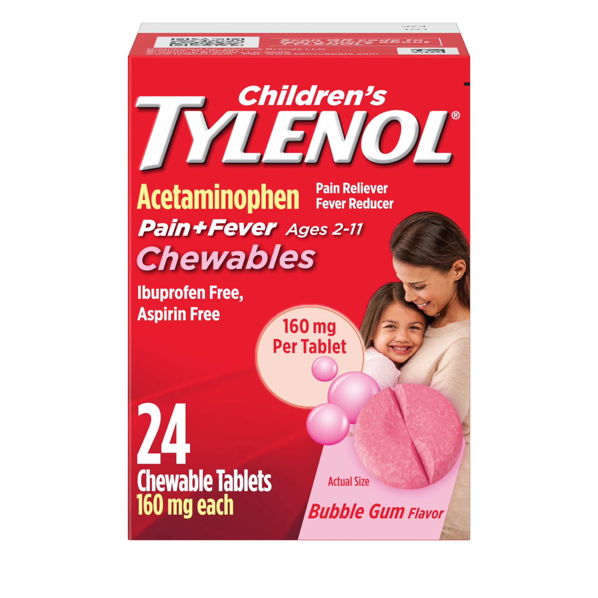Children's Tylenol Chewables, 160 mg Acetaminophen, Bubble Gum, 24 Count
