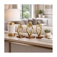 thumbnail image 3 of Abstract Figurines for Home Decor - Sculpture for Bathroom, Living Room, Office and Shelf Display - Modern Boho Metal and Mango Wood Thinking Statues for Coffee Table - Set of 3, 9", 9", 8", Gold, 3 of 13