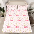 thumbnail image 2 of Homewish Girly Pink Cherry Queen Sheet Sets, Cherry Blossoms Floral Flat Sheet, 4pcs, 2 of 7