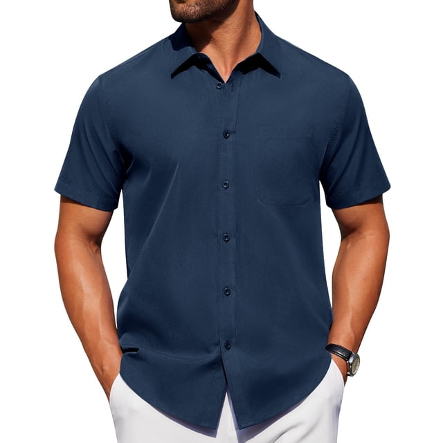 Camisa de vestir de manga corta para hombre Alimens & Gentle, color azul marino