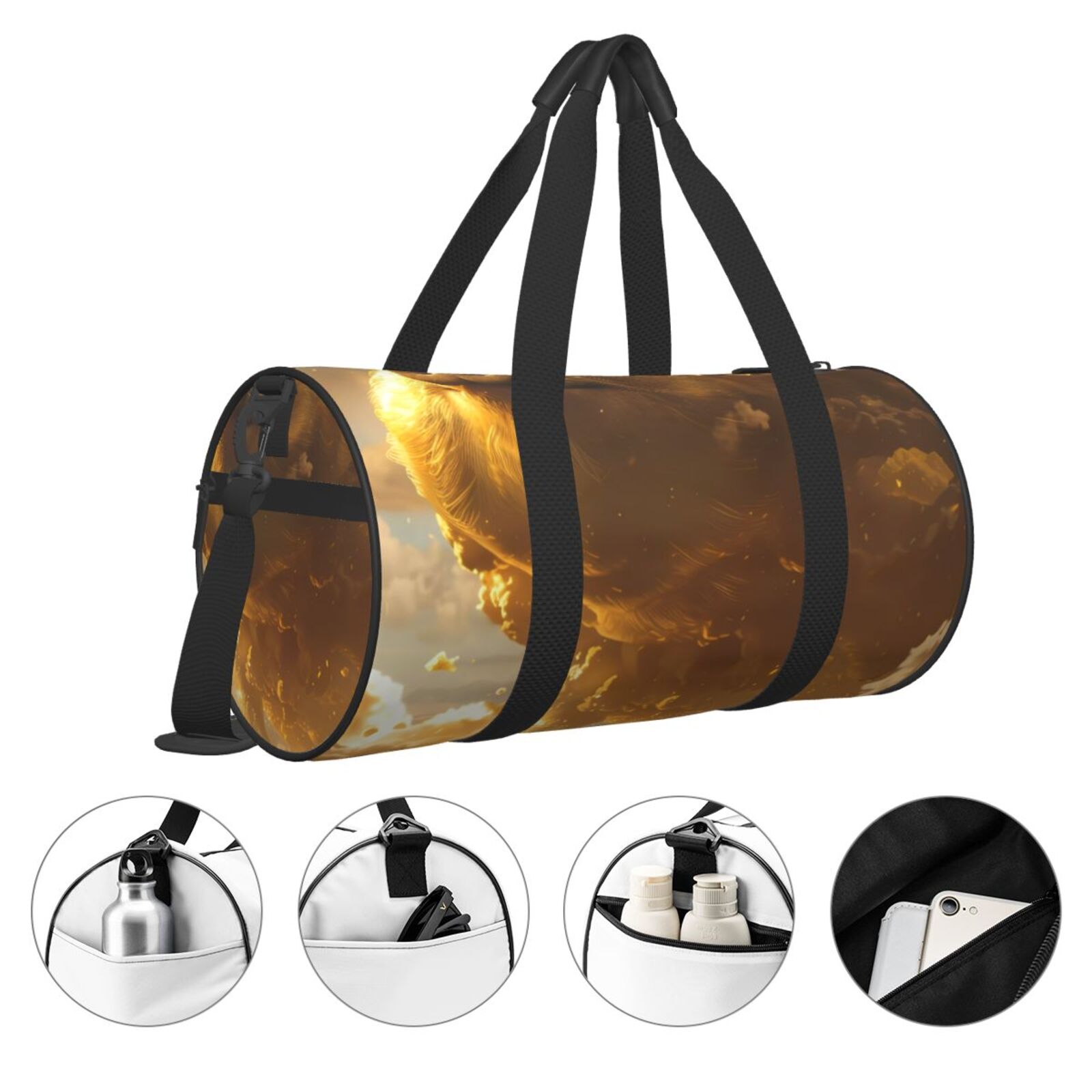 Vsdgher Golden Pig Cloud Fantasy 45L Foldable Duffel Bag, Sports Gym Bag,Overnight Bag, Portable Weekender Bag for Airplanes