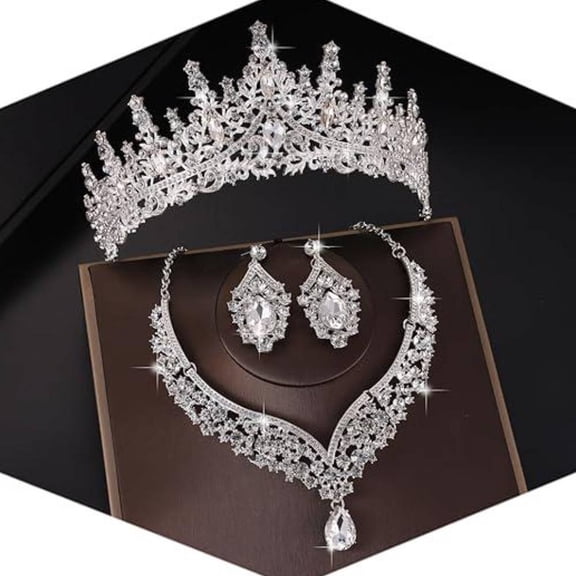 Tiaras Crowns for Women Earrings Necklace Crystal Bridal Jewelry Set Wedding, Birthday, Quinceañera,Thanksgiving