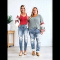 thumbnail image 4 of Pantalones Vaqueros Boyfriend de Tiro Medio Rotos para Mujer, Holgados, Elásticos y Desgastados Azul L, 4 of 6