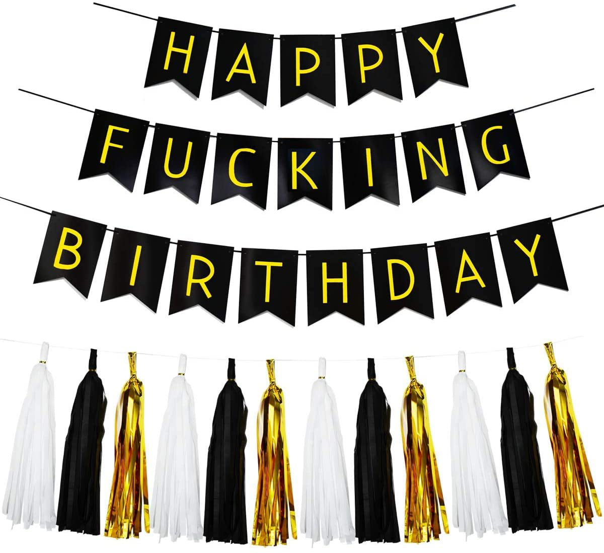 Fecedy Black Happy Fucking Birthday Bunting Banner 