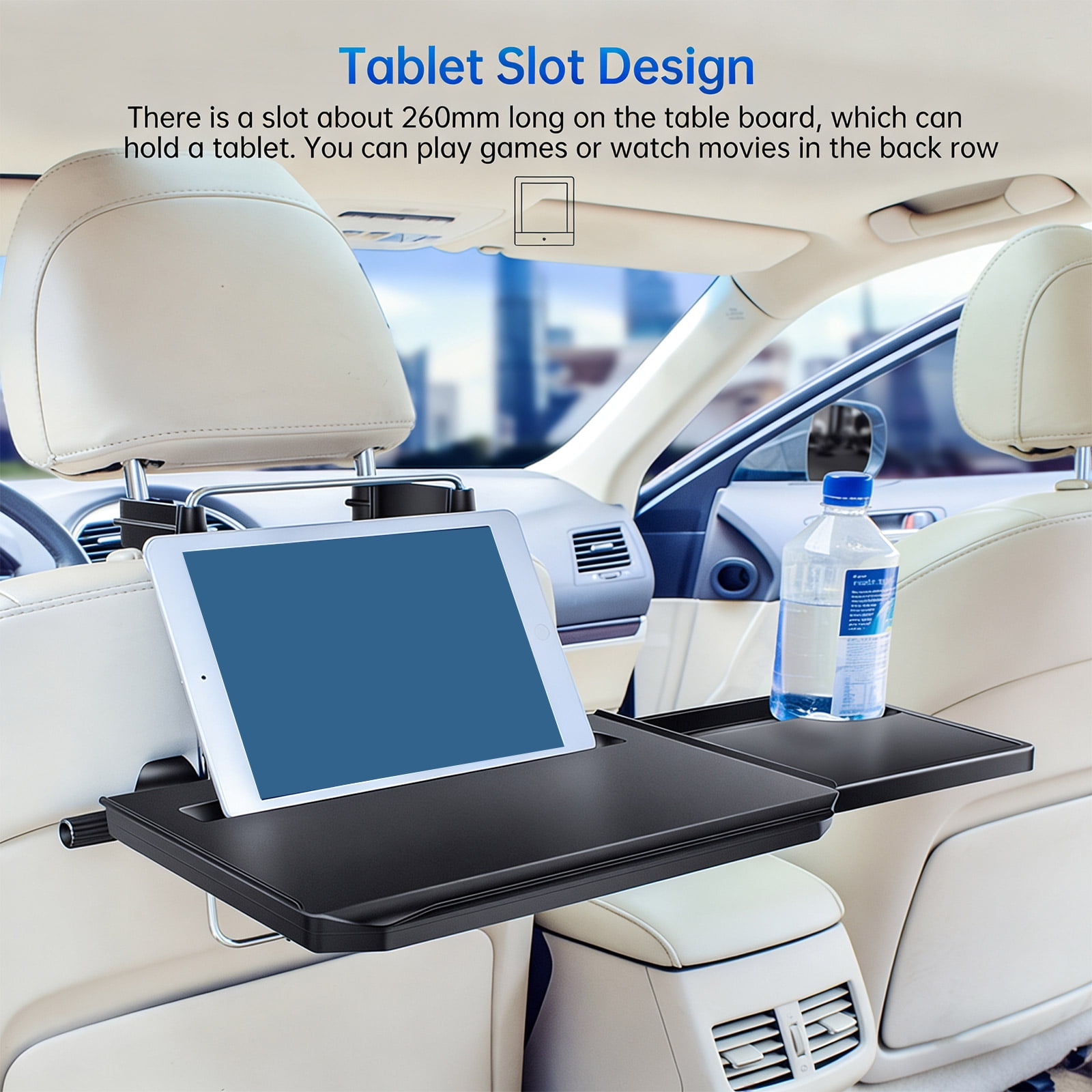 Ergonomic Foldable Car Steering Wheel Table ABS Back Seat Headrest Tray for Comfortable Work and Dining in Vehicle