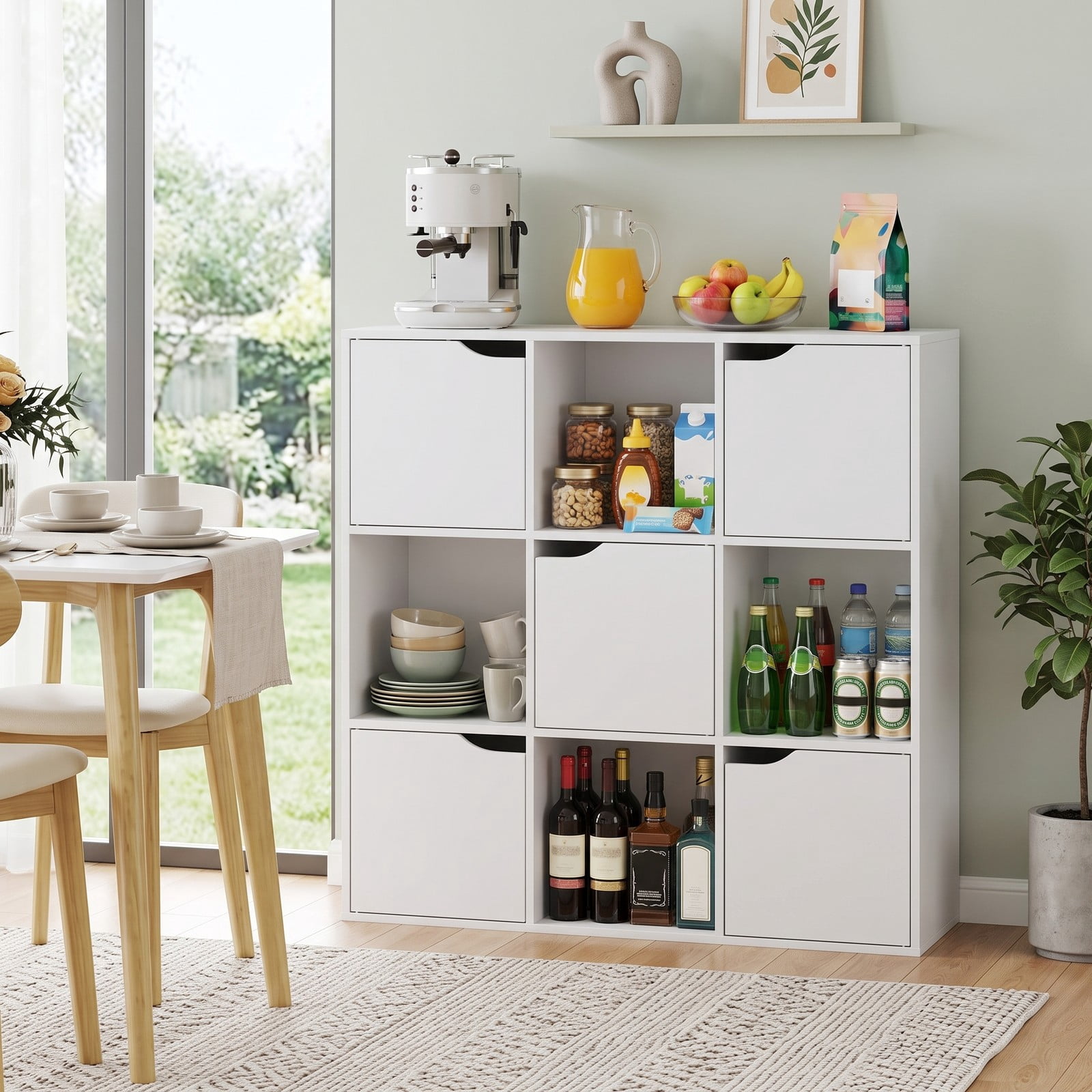 Furnibear 9 Cube Storage Bookcase, Free Standing Wood Divider Organizer with 4 Open Cubes and 5 Cabinets for Home Office Living Room Bedroom, White
