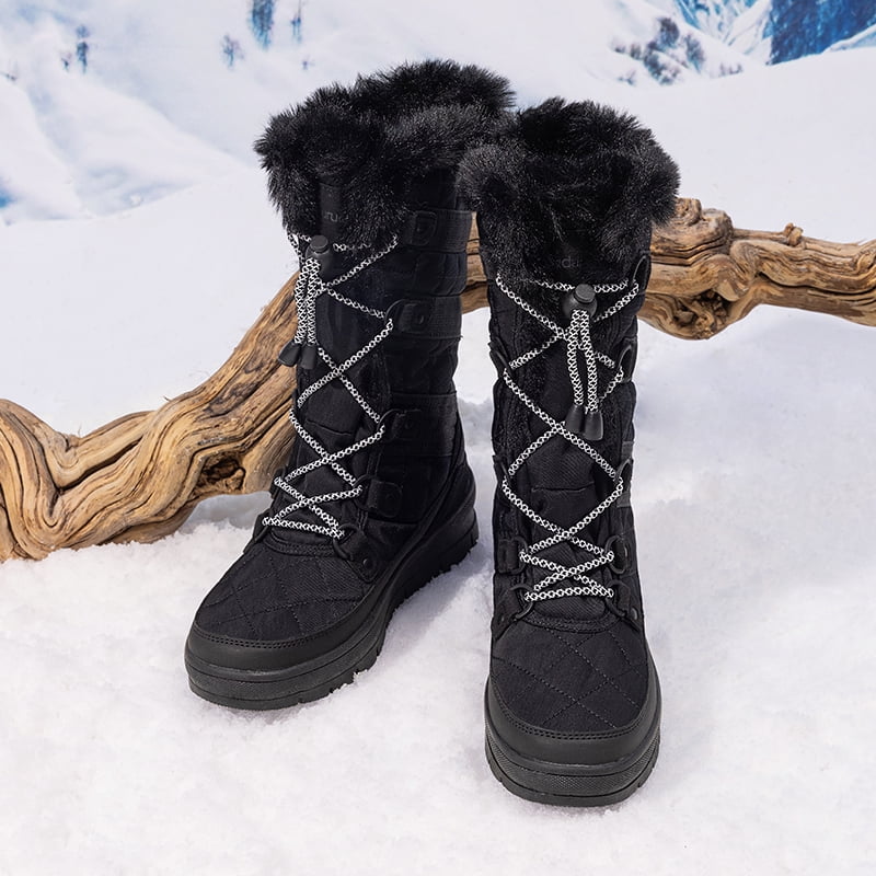 BURUDANI Women's Quilted Lace-Up Winter Snow Boots