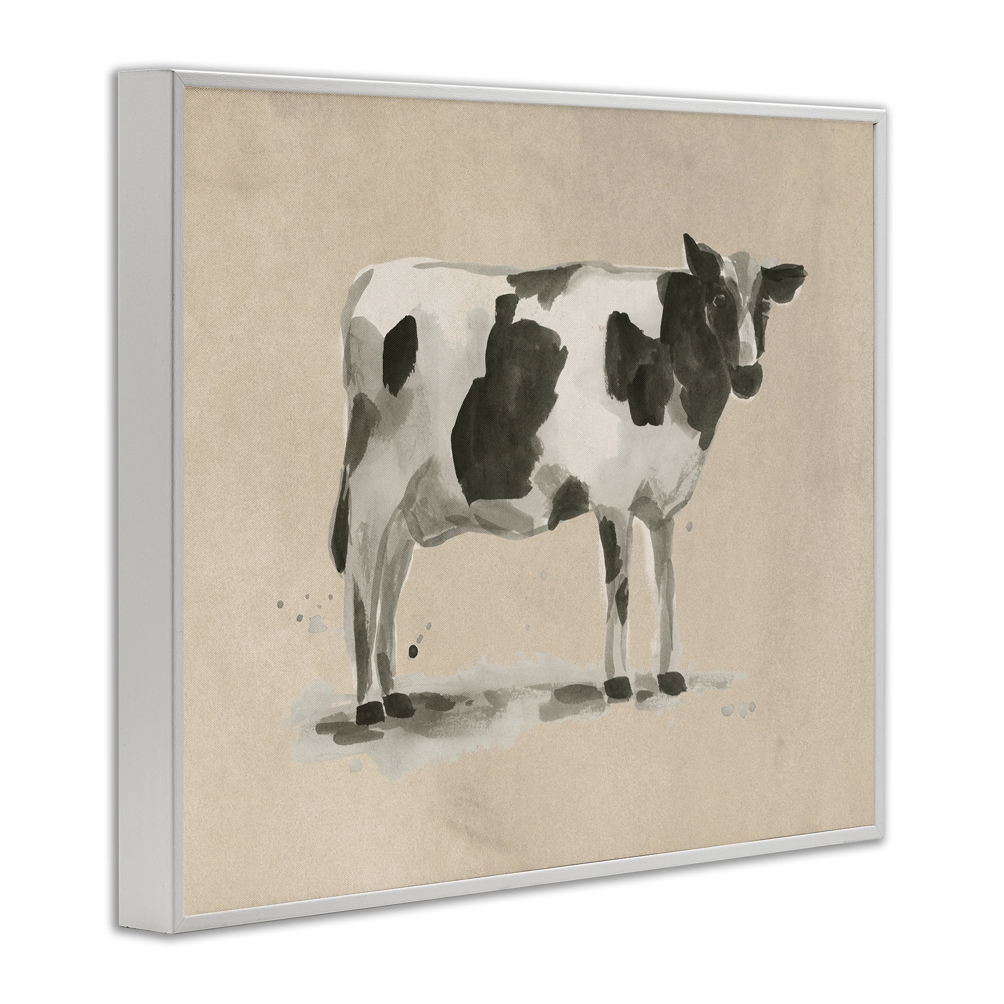 Stupell Industries Traditional Cow on Beige Animals & Insects Painting White Framed Art Print Wall Art, 30 x 24