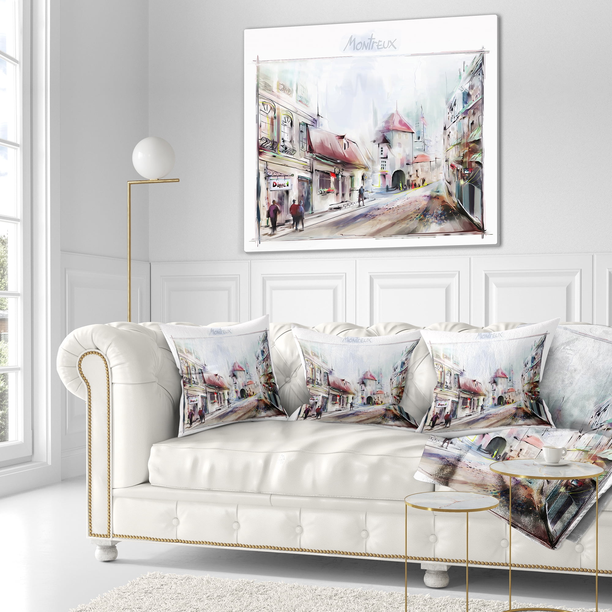 Designart Montreux Illustration - Digital Art Landscape Printed Throw Pillow - 18x18