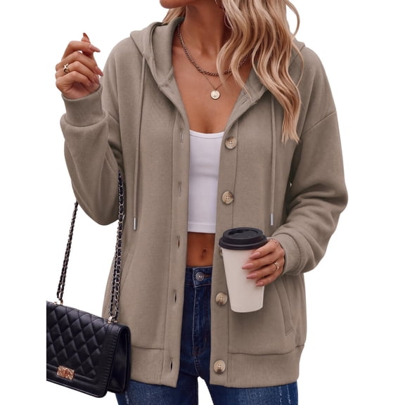 Open Front Hoodie For Women Hooded Sweatshirt Button Hoodies With Pockets Comfy Fleece Jackets 2026 Fashion