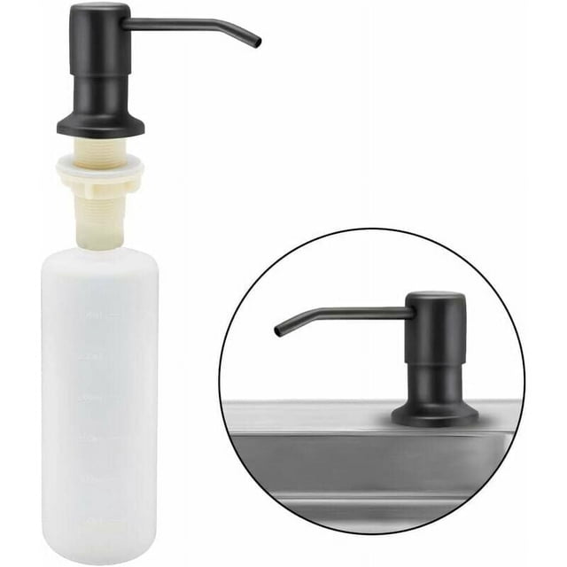 Jabón para fregadero de cocina, dispensador de detergente incorporado de acero para cocina de 350 ml, dispensador de jabón recargable con bomba giratoria de 360° (negro mate)