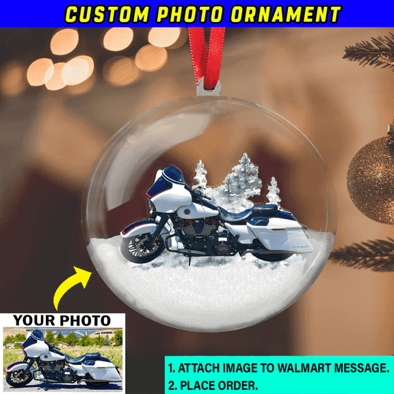 Motorcycle Personalized 3D Ball Ornament, Motorcycle custom photo 3D ornament, Biker Christmas tree decor (Ball)