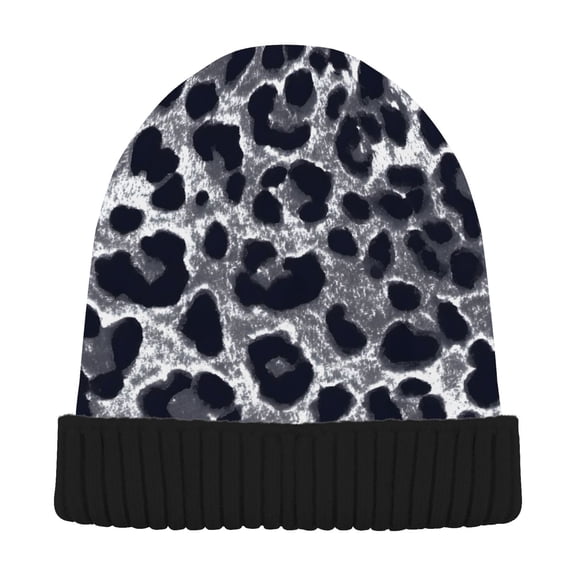 joogoo Grey Leopard Print Beanie Hats Cuffed Winter Warm Knit Thick Beanies