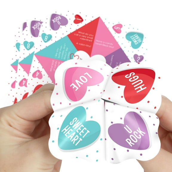 Big Dot of Happiness Colorful Hearts - Happy Valentine's Day Party Cootie Catcher Game - Valentine Jokes for Kids Fortune Tellers - Set of 12