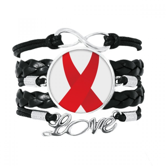 Red Ribbon Awareness World AIDS Day Bracelet Love Accessory Twisted Leather Knitting Rope Wristband