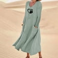 thumbnail image 1 of Meichang Robes Maxi en Coton et Lin pour Femmes Grande Taille à Manches Longues à Encolure Dégagée Imprimé Patte de Chien Cœur Robes Évasées Décontractées d'Été avec Poches Vert m, 1 of 5
