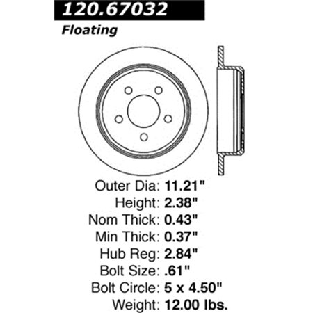 StopTech 126.67032SL StopTech Sport Rotors; Rear Left; 11.22 in. Dia.; 2.38 in. Height;