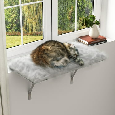 YYAo Wall-mounted Cat Window Perch with Soft Cushion and Supporting Feet, White Seat Cat Bed