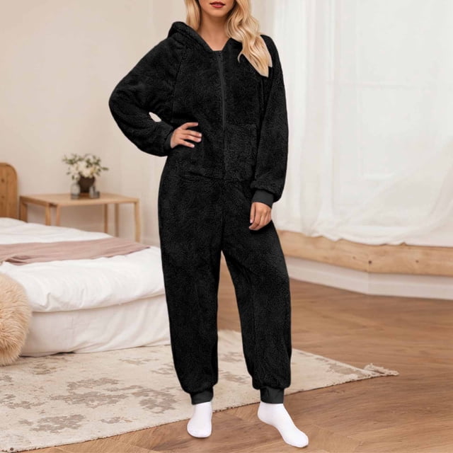 Timegard Combinaisons Pyjamas pour Femmes Grande Taille 1 Pce Décontractée à Fermeture Éclair Manches Longues Combinaison Chaude avec Capuche