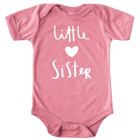 

Olive Loves Apple Little Sister with Heart Bodysuit for Baby Girls Sister Sibling Outfits White on Mauve Bodysuit 6 Months