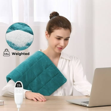 MaxKare Weighted Heating Pad for Back Stress & Cramps Relief, 6 Heating Levels & 3 Time Settings 12"×24" - Light Blue