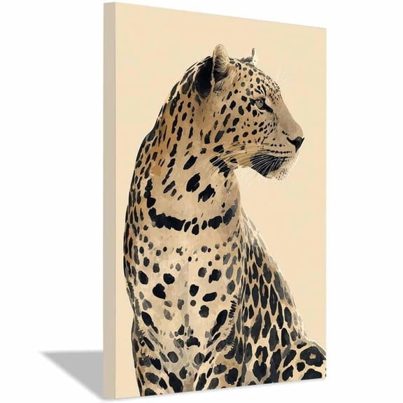Mudket Framed Leopard Canvas Wall Art, Minimalist Beige Watercolor Cheetah Print Wall Decor, Neutral Trendy Art Ready to Hang for Bedroom - 12"L x 8"W