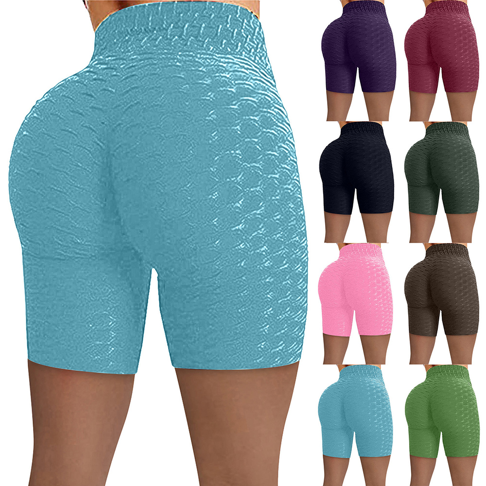 Womens Athletic Shorts, Plus Size Shorts, Wrinkled High Waist Hip Stretch Running