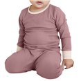 thumbnail image 4 of Odeerbi 6M-7Y Kids Boys Girls Rib Knit Pajamas Long Sleeve Tops High Waisted Pants Two-piece Pajama Set Solid Color Loungewear Kids Boys Girls Clothes, 4 of 5