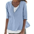 thumbnail image 2 of Summer Saving Wycnly Womens Blouses and Tops Dressy Casual Solid Plus Size Soft Breathable Cotton Linen Tshirts Summer Plain V-Neck Elbow-Length Cute Tees Tops Light Blue s, 2 of 5