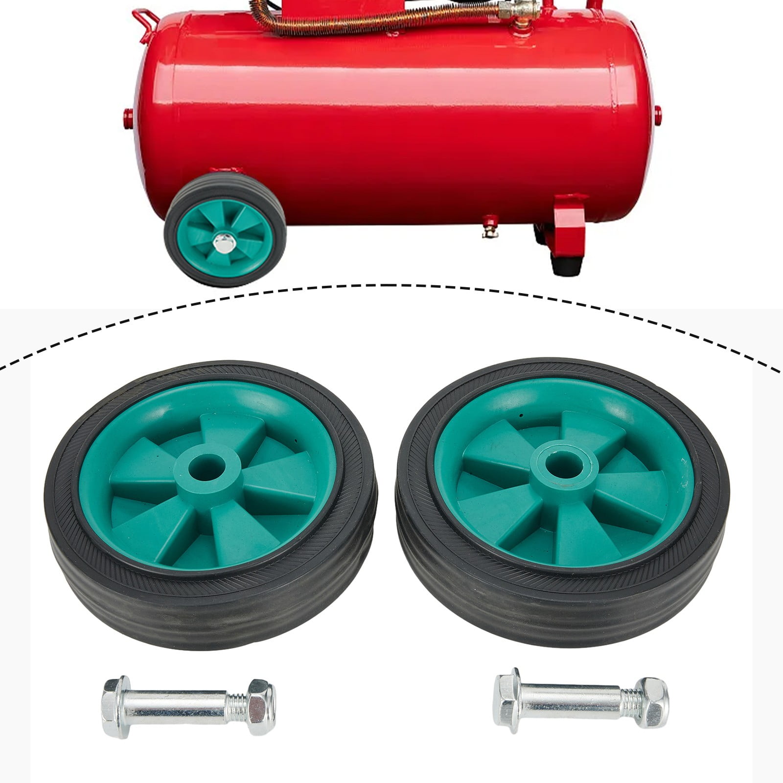 2Pc Green Air Compressor Wheel Replacement Caster Silent 5 Inch Shockproof