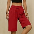 thumbnail image 7 of VBVC Women's Drawstring Cotton-Linen Shorts,Summer Straight Leg Capris for Women,Ladies High Waist Breathable Beach Work Lounge Pants with Pockets,Red,S-2XL, 7 of 7