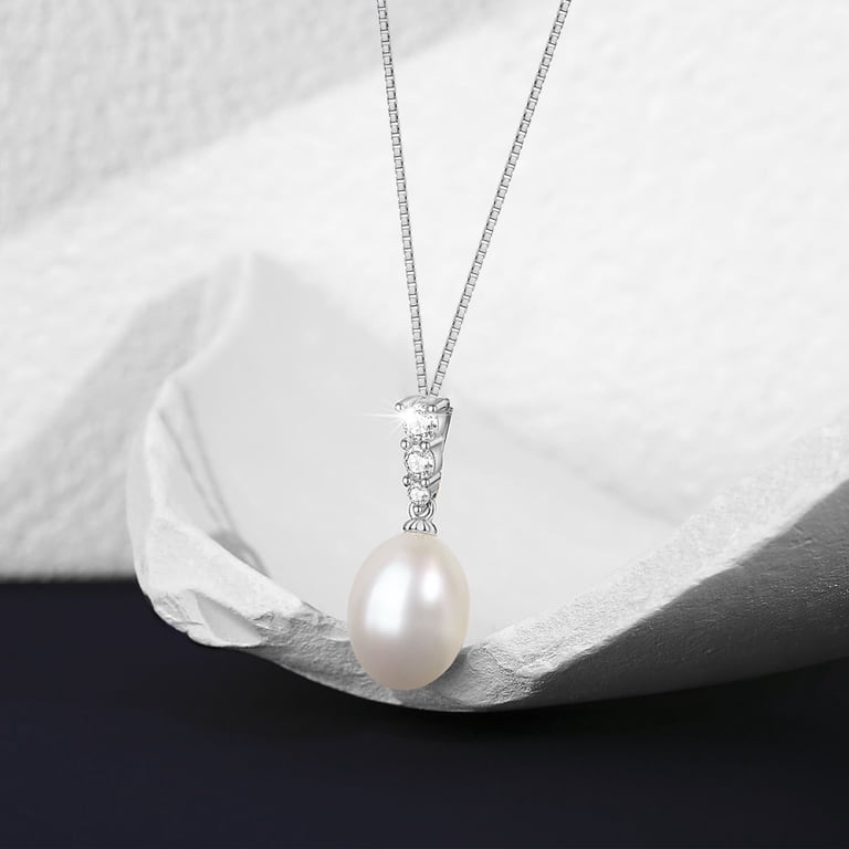 YAMI Cultured Pearl Teardrop Necklace, Sterling Silver CZ photo 6