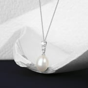 Yami 9-10mm Culture Teardrop Pearl Pendant Necklace with 925 Sterling Silver Cubic Zirconia Mother's Day Jewelry Gifts for Women