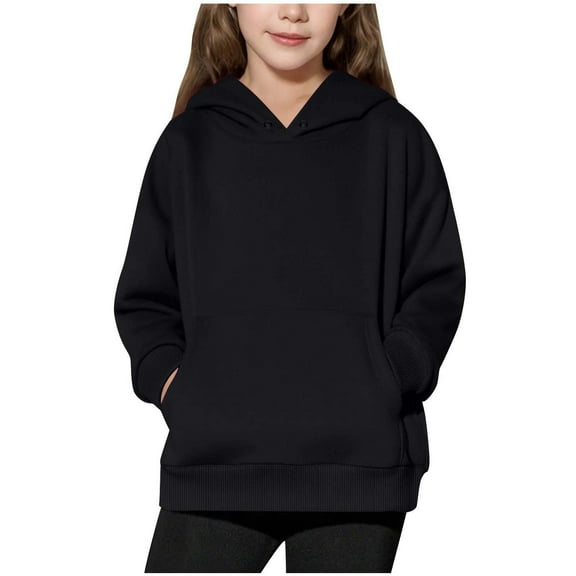 Piuwrlz Long Sleeve Hoodies for Kids Girls Boys Hood Sweatshirts Pocket Round Neck Hoodie Black Size 11 Years
