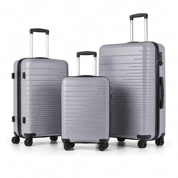 3-Piece PP Hardshell Luggage Set, Lightweight Scratch-Resistant Suitcases with TSA Lock, 4 Silent Spinner Wheels, 20"/24"/28", Dark Grey