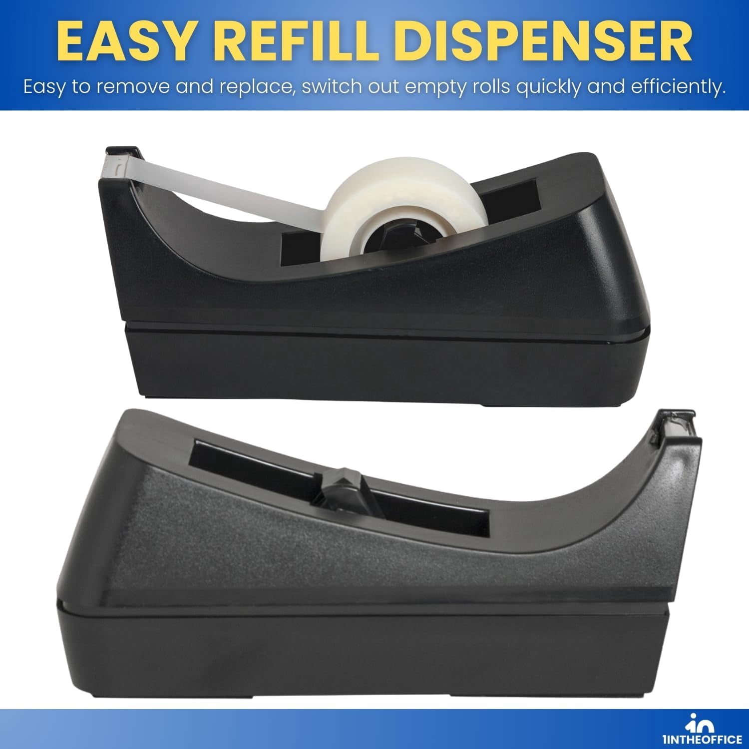 1InTheOffice Desk Tape Dispenser, Black 4 Pack (Desktop Tape Dispenser)