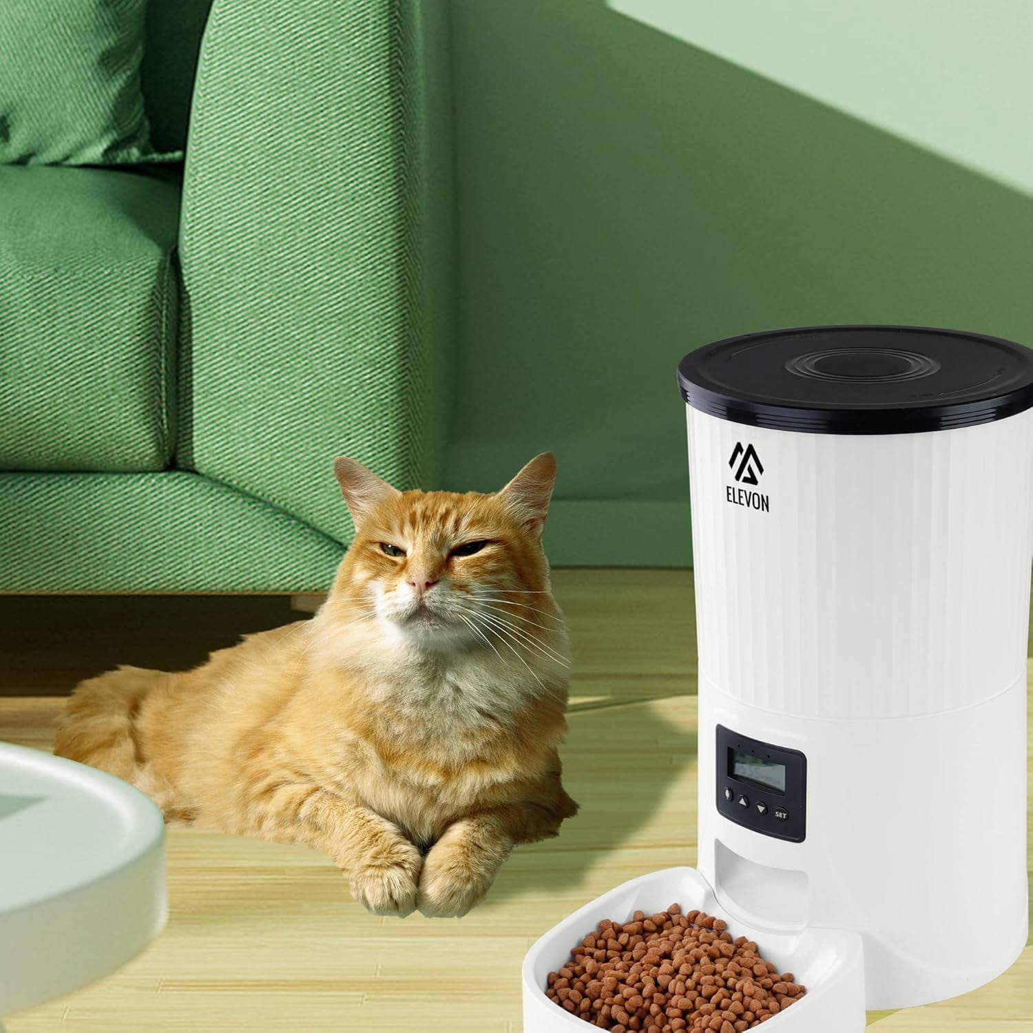 Elevon 4L Automatic Cat and Dog Feeder – Smart Food Dispenser with Portion Control, 10s Voice Recorder, Programmable Timer & Desiccant Bag, White