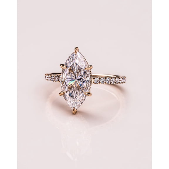 Solitaire Brilliance 1.90CT Marquise Moissanite Hidden Halo Pave Ring for Women 10k Yellow Gold Size 4