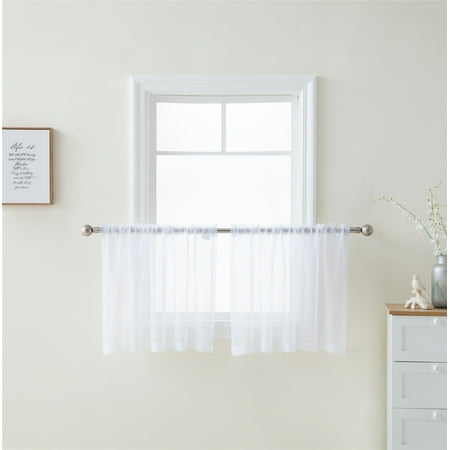 Tier Curtains For Bathroom HLC.ME Sheer Voile Window Curtain Panels Café Tier Valance for Kitchen, Bedroom, Small Windows & Bathroom, Set of 2 tiers/valances ()