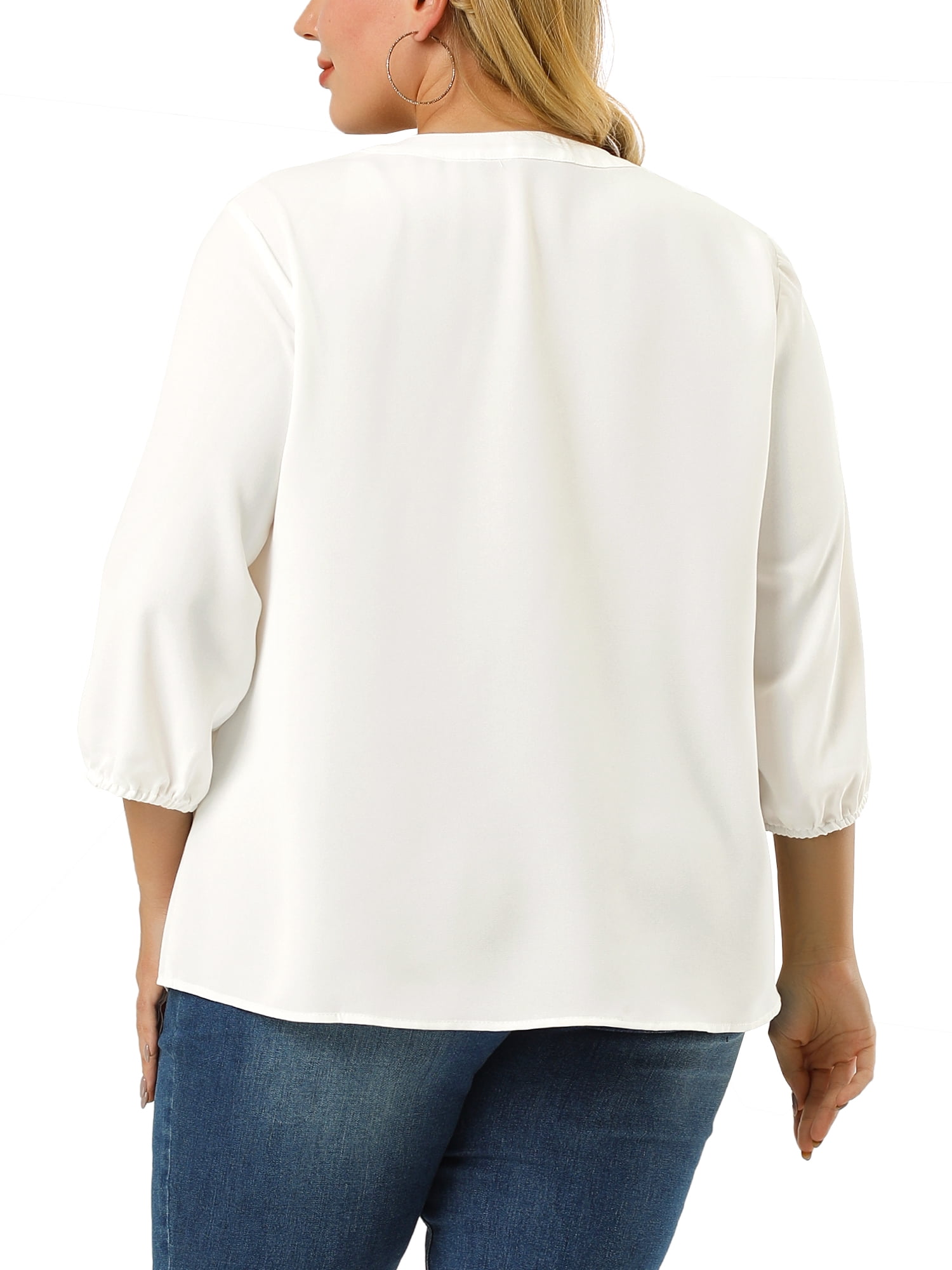 Unique Bargains Juniors' Plus Size Work Round Neck Ruffle Chiffon Blouse Top White 2X