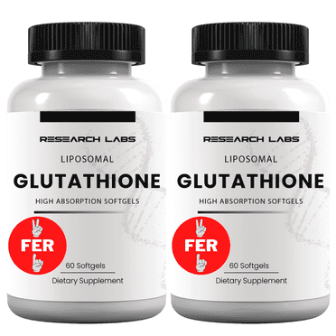 Research Labs Liposomal Glutathione Supplement w/ Gluta-IV™, 2 Fer 1 Bottle, 100x More Absorption Over Powder Glutathione.  120 Total Liposomal Softgels