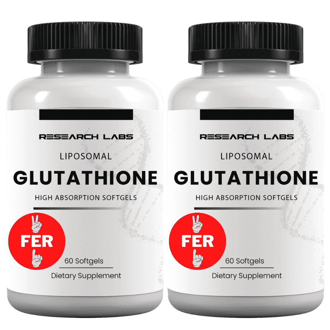 Research Labs Liposomal Glutathione Supplement w/ Gluta-IV™, 2 Fer 1 Bottle, 100x More Absorption Over Powder Glutathione. 120 Total Liposomal Softgels