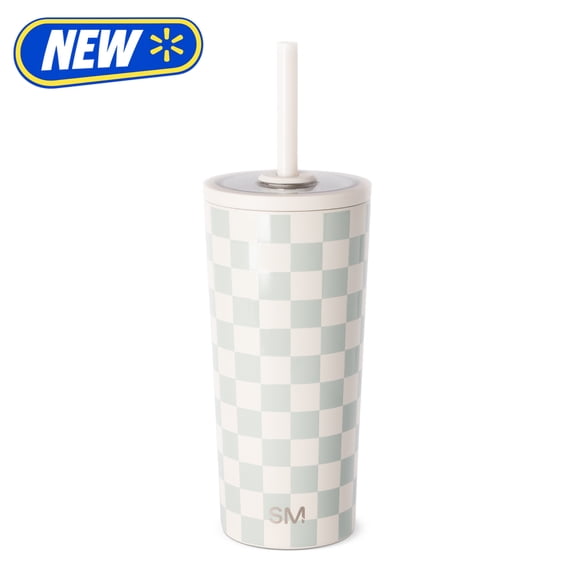 Simple Modern 20 fl oz Insulated Stainless Steel Classic Tumbler with Tritan Straw Lid|Sea Glass Sage and Cream Checkmate