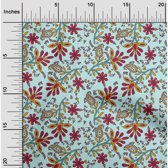 oneOone Silk Tabby Fabric Leaves & Floral Block Print Sewing Fabric BTY 42 Inch Wide