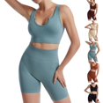 thumbnail image 2 of Coofit Workout Outfit Set 2-Piece Quick-drying Ribbed Crop Top Yoga Shorts for Women, 2 of 10