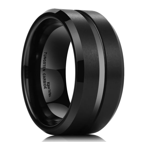 King Will Alianza De Boda De Carburo De Tungsteno Para Hombres Y Mujeres, 10 Mm De Ancho En Negro Con Anillo De Boda Central Ranurado, Adecuado Para El Trabajo, Gimnasio, Ajuste Cómodo, Tamaño 11
