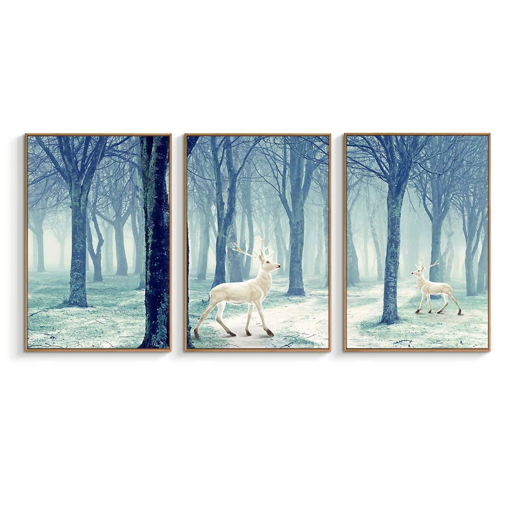 16x24x3 Panels Bedroom White Deer in Forest Canvas Prints for Home Decoration Ready to Hanging NWT Framed Canvas Wall Art for Living Room
